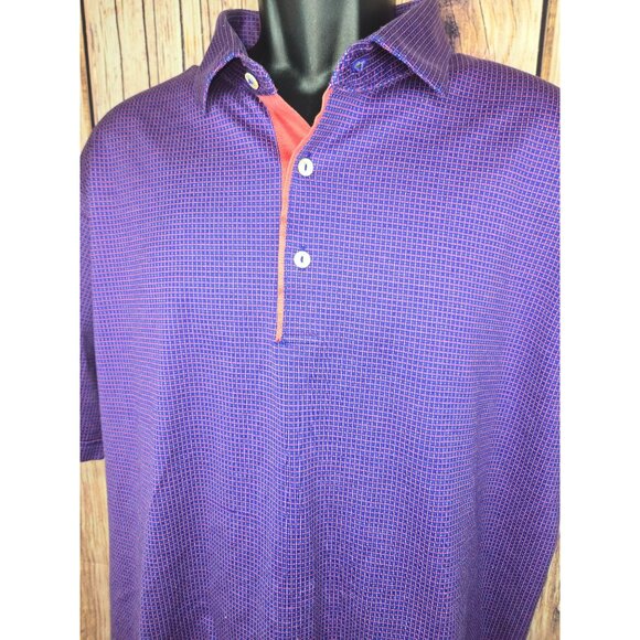 Peter Millar Mens Polo Shirt Large Purple Micro Check 100% Cotton - Picture 3 of 7